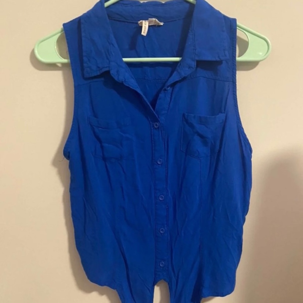 Blue tie front shirt